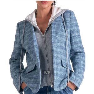 Elan Light Blue Textured Blazer with Hoodie